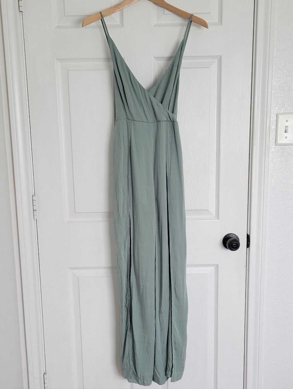 Hello Molly Sage Green V-Neck Flowy Maxi Jumpsuit With Shorts